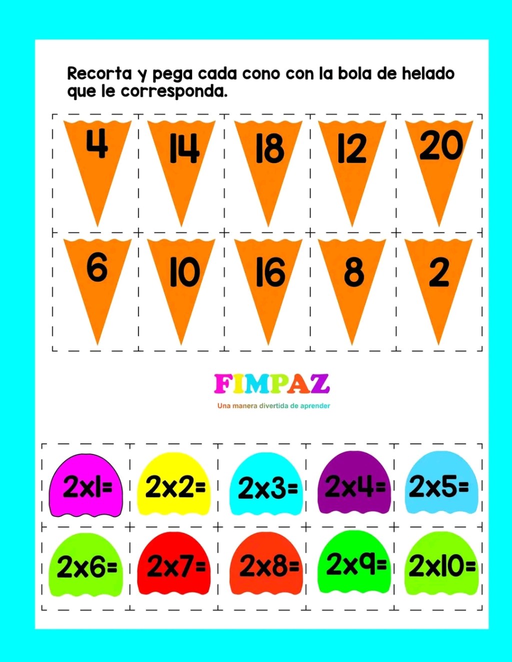 Trabajamos las tablas de multiplicar y destrezas manuales con este cuadernillo de ricos&nbsp;helados.