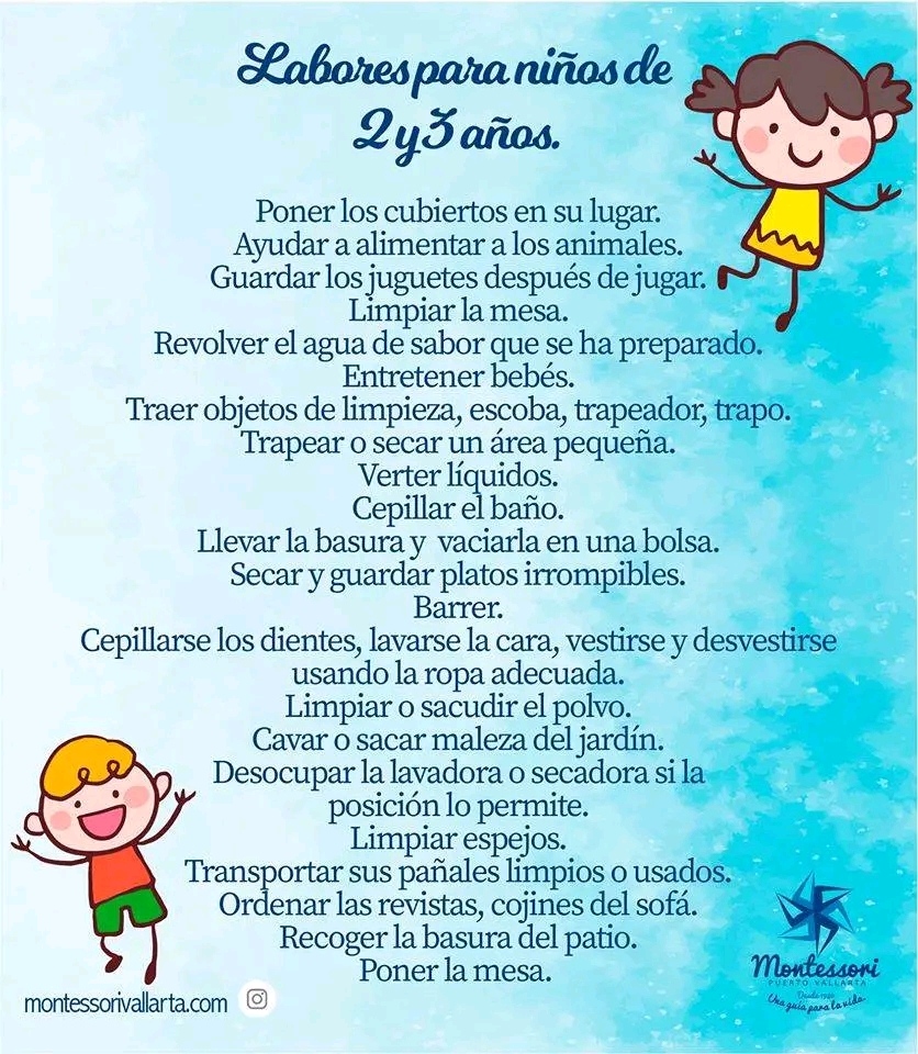 ACTIVIDADES DE VIDA PRÁCTICA, POR EDADES.(sugerencias de un colegio&nbsp;Montessori)