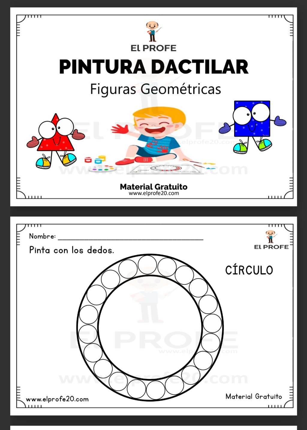 FICHAS DE PINTURA DACTILAR DE FIGURAS&nbsp;GEOMÉTRICAS.